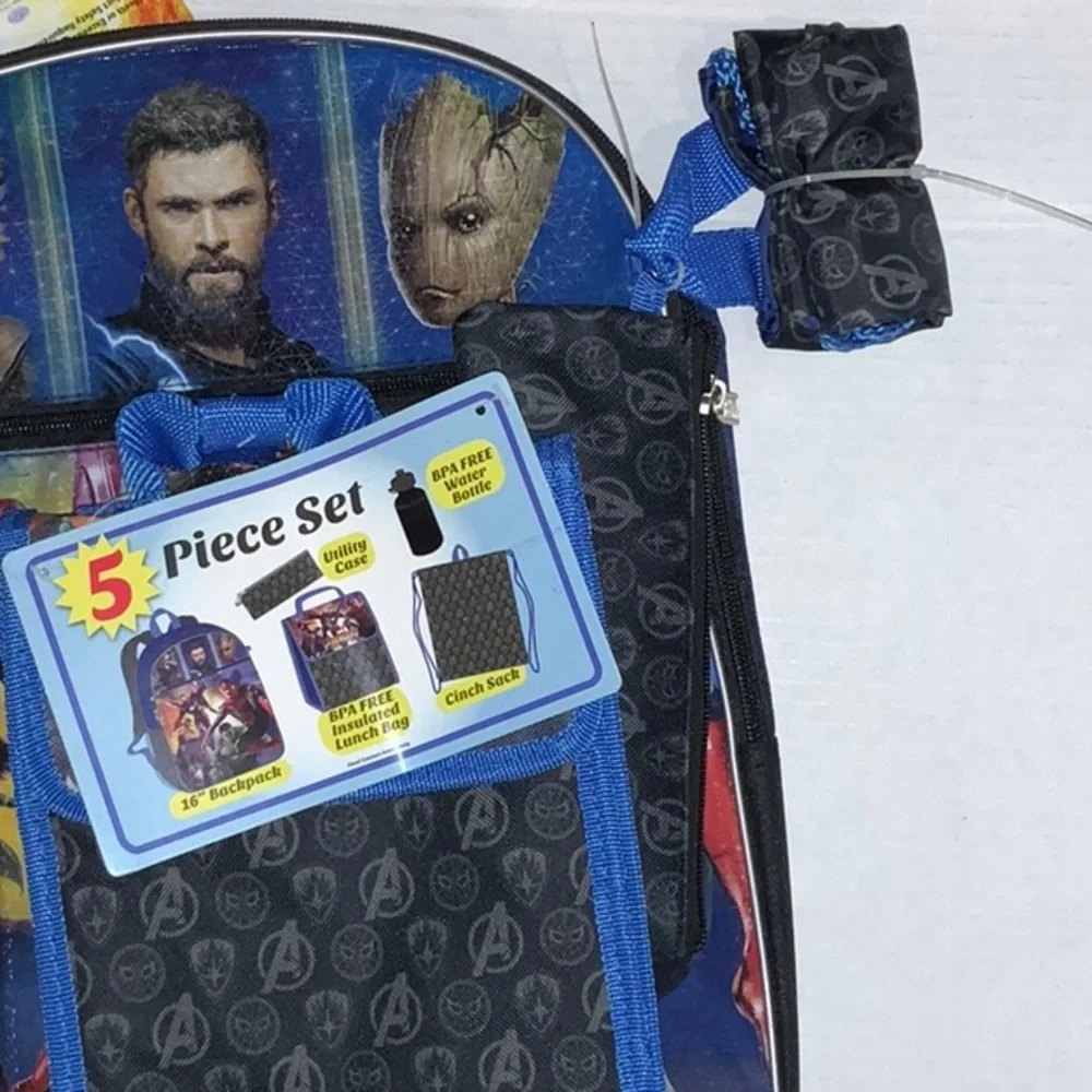 NWT Marvel Avengers Boys Backpack Lunch-bag Water Bottle Cinch Sack Set